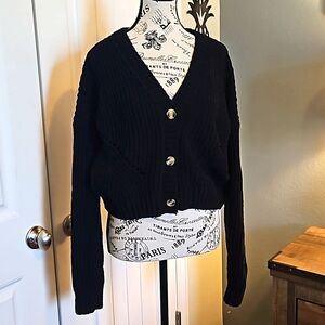 Pink Republic Black Button-Up Sweater